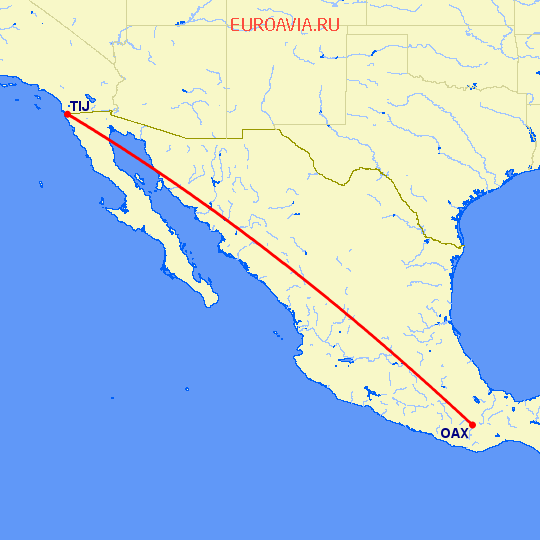 перелет Оксака — Тихуана на карте
