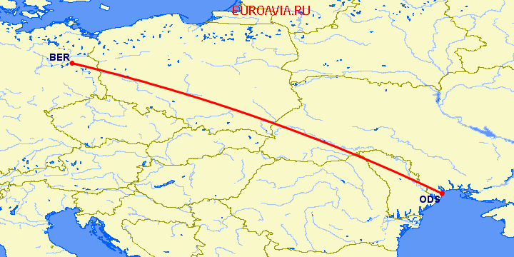 перелет Одесса — Берлин на карте