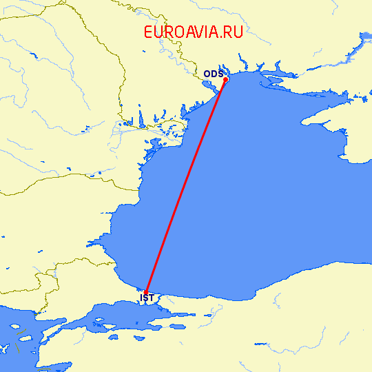 перелет Одесса — Стамбул на карте