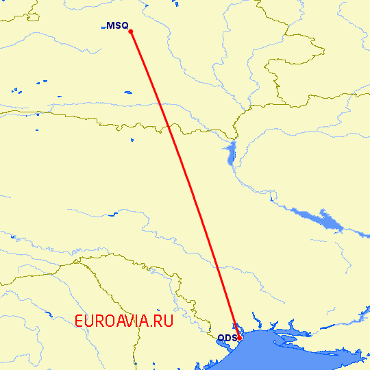 перелет Одесса — Минск на карте