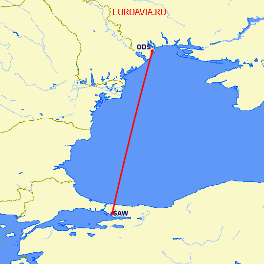 перелет Одесса — Стамбул на карте