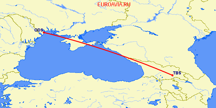 перелет Одесса — Тбилиси на карте