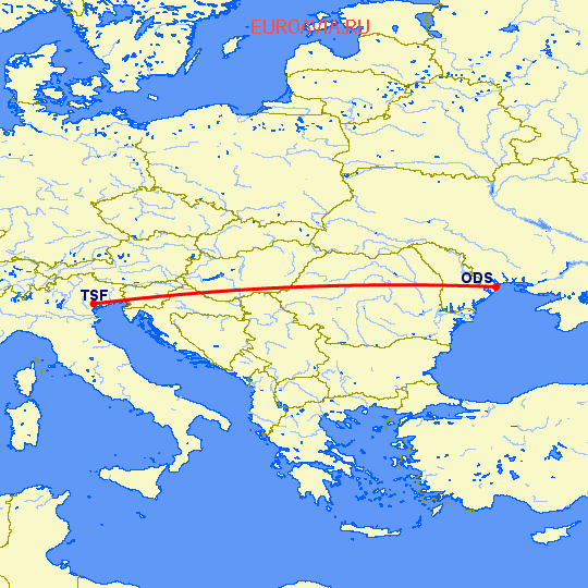перелет Одесса — Тревисо на карте