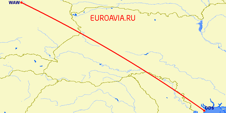 перелет Одесса — Варшава на карте
