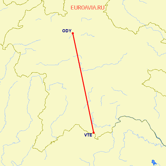 перелет Удомхей — Вьентьян на карте