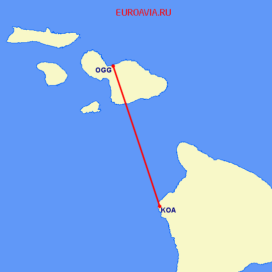 перелет Мауи — Кона на карте