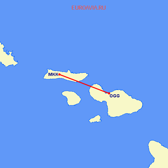 перелет Мауи — Hoolehua на карте