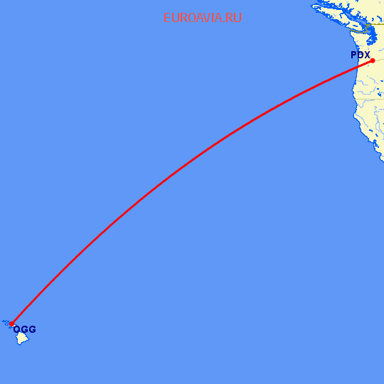 перелет Мауи — Портленд на карте