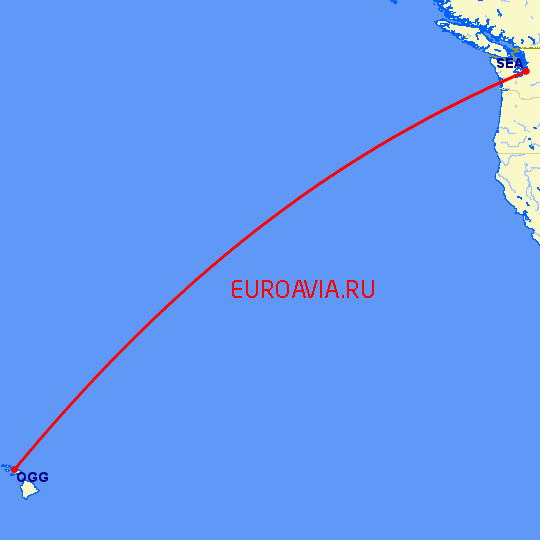 перелет Мауи — Сиэтл на карте