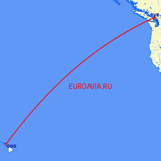 перелет Мауи — Ванкувер на карте