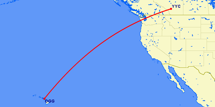 перелет Мауи — Калгари на карте