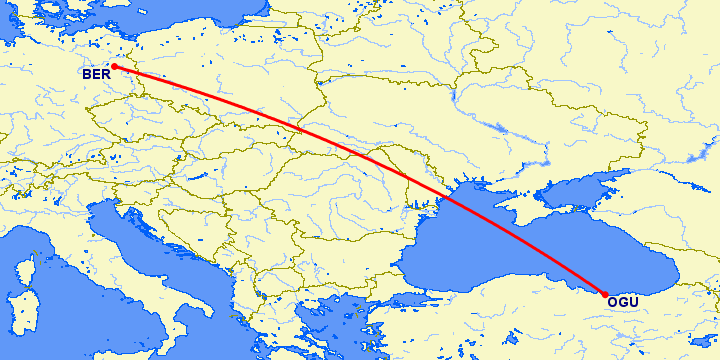 перелет Орду — Берлин на карте