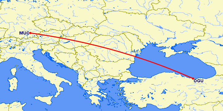 перелет Орду — Мюнхен на карте