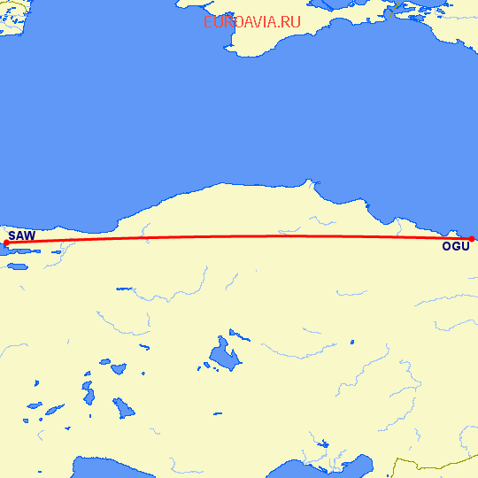 перелет Орду — Стамбул на карте