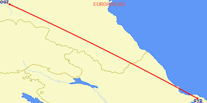 перелет Владикавказ — Баку на карте
