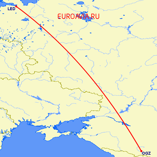 перелет Владикавказ — Санкт Петербург на карте