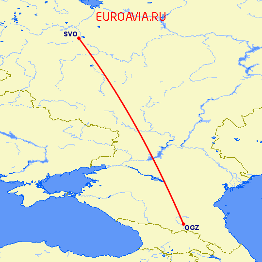 перелет Владикавказ — Москва на карте