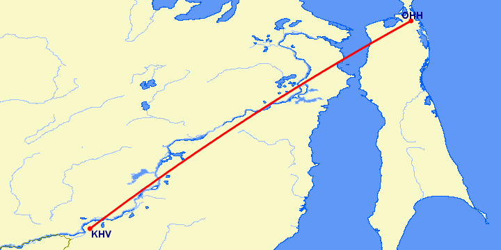 перелет Оха — Хабаровск на карте