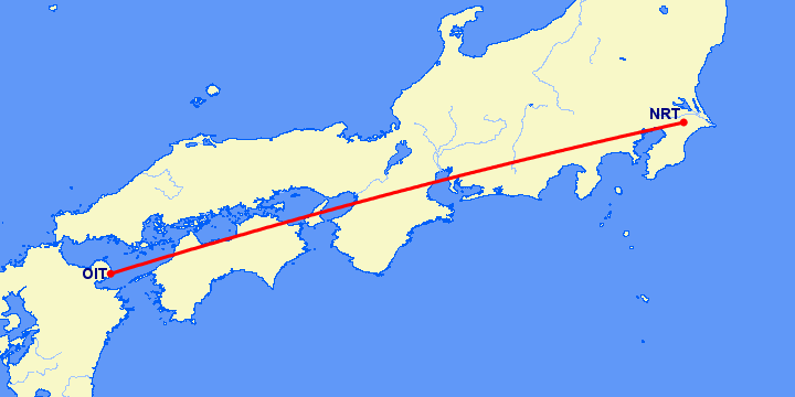 перелет Оита — Токио на карте
