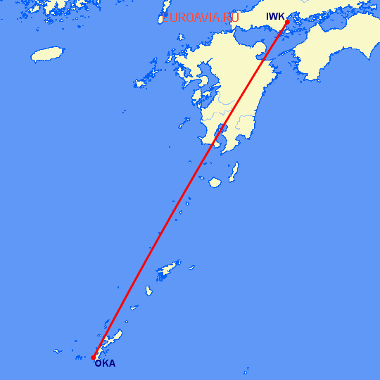 перелет Окинава — Ивакуни на карте