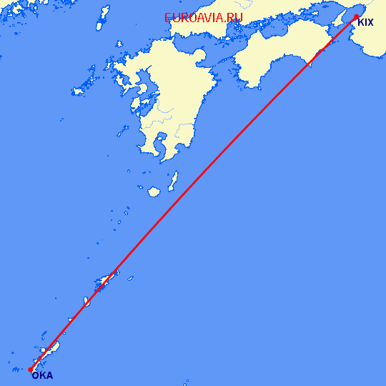перелет Окинава — Осака на карте