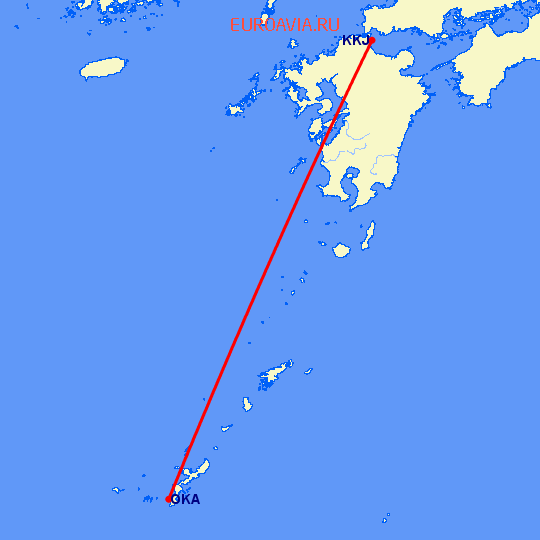 перелет Окинава — Кита Кюсю на карте