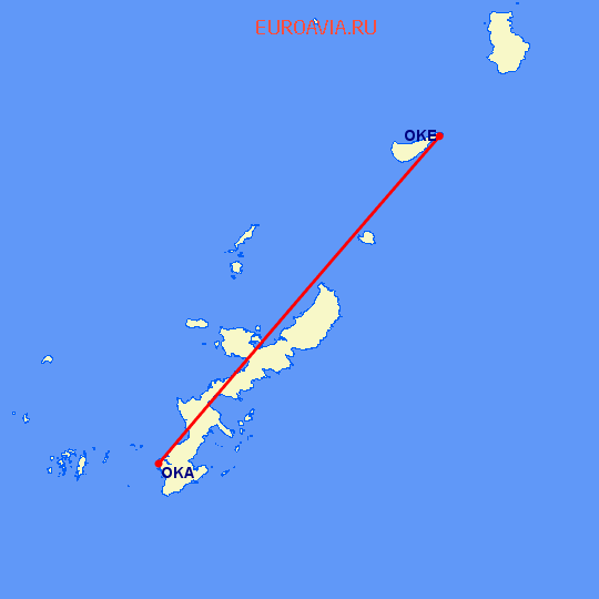 перелет Окинава — Окино Эрабу на карте