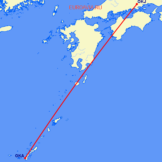 перелет Окинава — Окаяма на карте