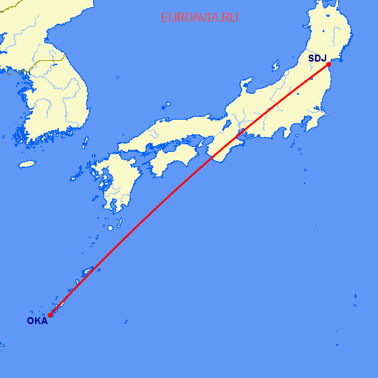 перелет Окинава — Сендай на карте