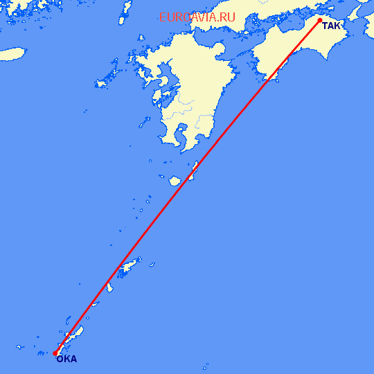 перелет Окинава — Такаматсу на карте