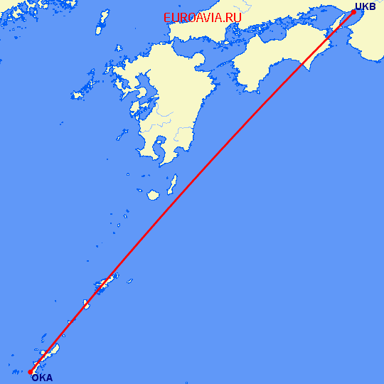 перелет Окинава — Кобе на карте