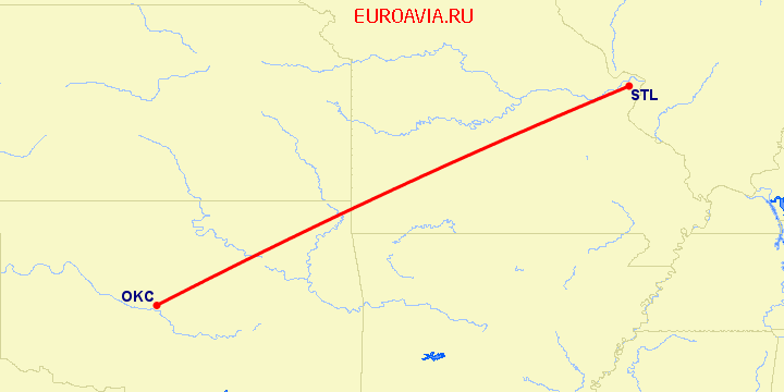 перелет Оклахома Сити — Сент Луис на карте
