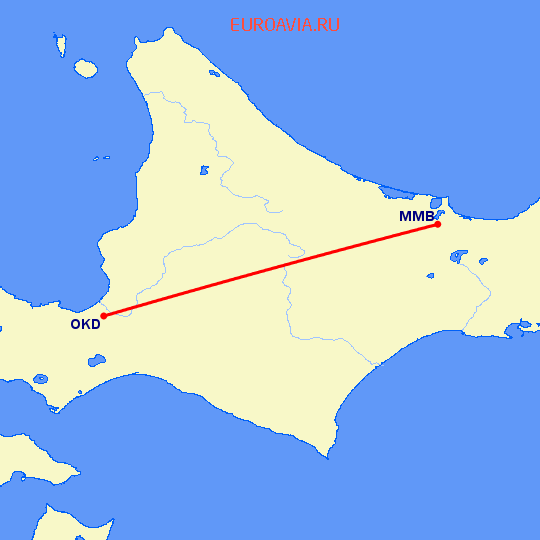 перелет Саппоро — Меманбецу на карте