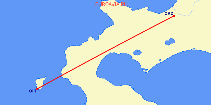 перелет Саппоро — Окусири на карте