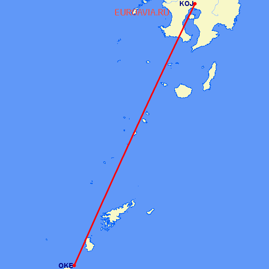 перелет Окино Эрабу — Кагошима на карте