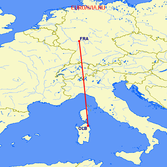перелет Costa Smeralda — Франкфурт на Майне на карте
