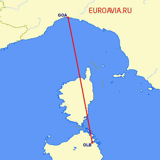 перелет Costa Smeralda — Генуя на карте