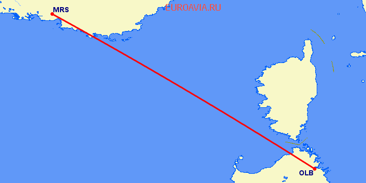 перелет Costa Smeralda — Марсель на карте