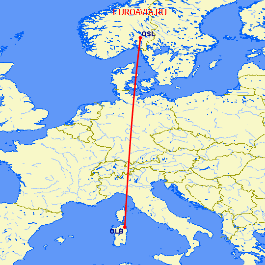 перелет Costa Smeralda — Осло на карте