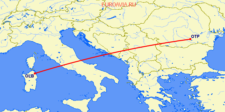 перелет Costa Smeralda — Бухарест на карте