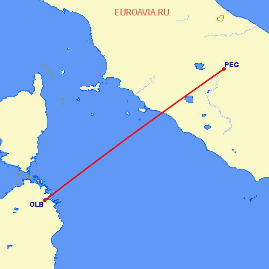 перелет Ольбия — Перужия на карте