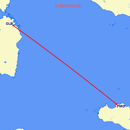 перелет Costa Smeralda — Палермо на карте