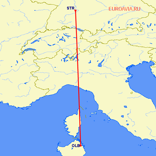 перелет Ольбия — Штуттгард на карте