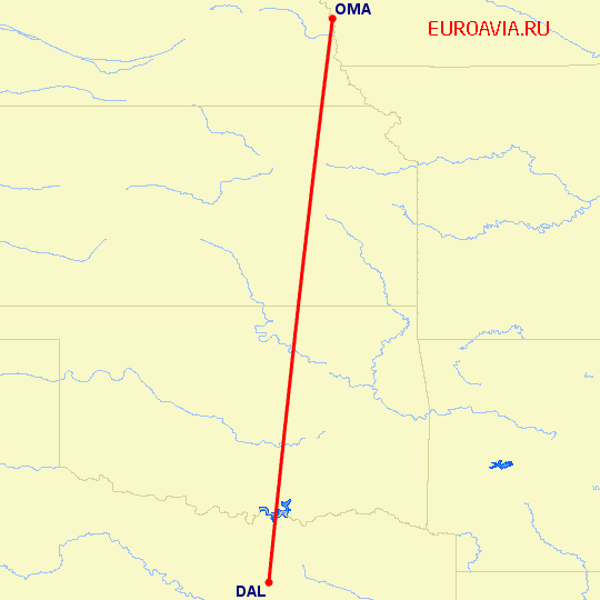 перелет Омаха — Даллас на карте