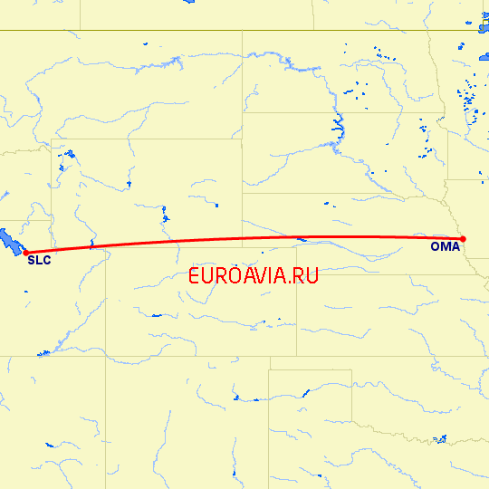 перелет Омаха — Солт Лейк Сити на карте