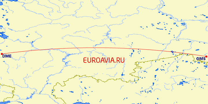 перелет Омск — Москва на карте