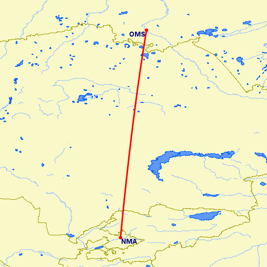перелет Омск — Наманган на карте