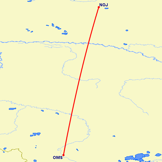 перелет Омск — Ноябрьск на карте