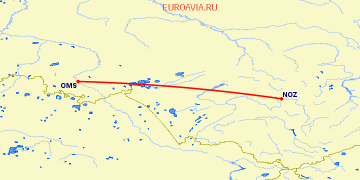 перелет Омск — Новокузнецк на карте