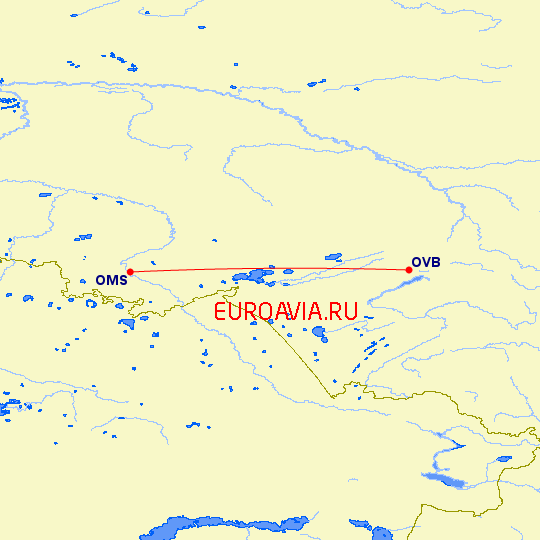 перелет Омск — Новосибирск на карте